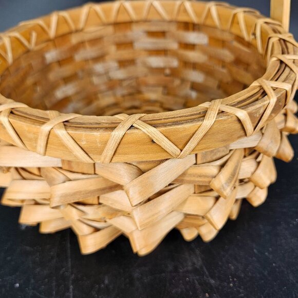 Vintage Porcupine Curls Pokey Round Wicker Basket with Handle Woven Carrier 9" - Picture 6 of 10